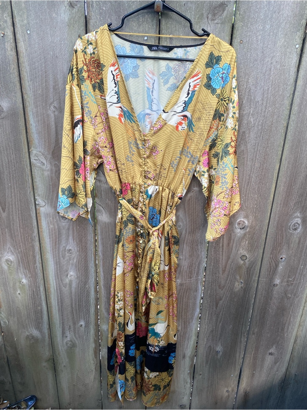 Zara Crane Kimono Wrap Midi Dress Mustard Yellow Blogger Favorite - Picture 3 of 9